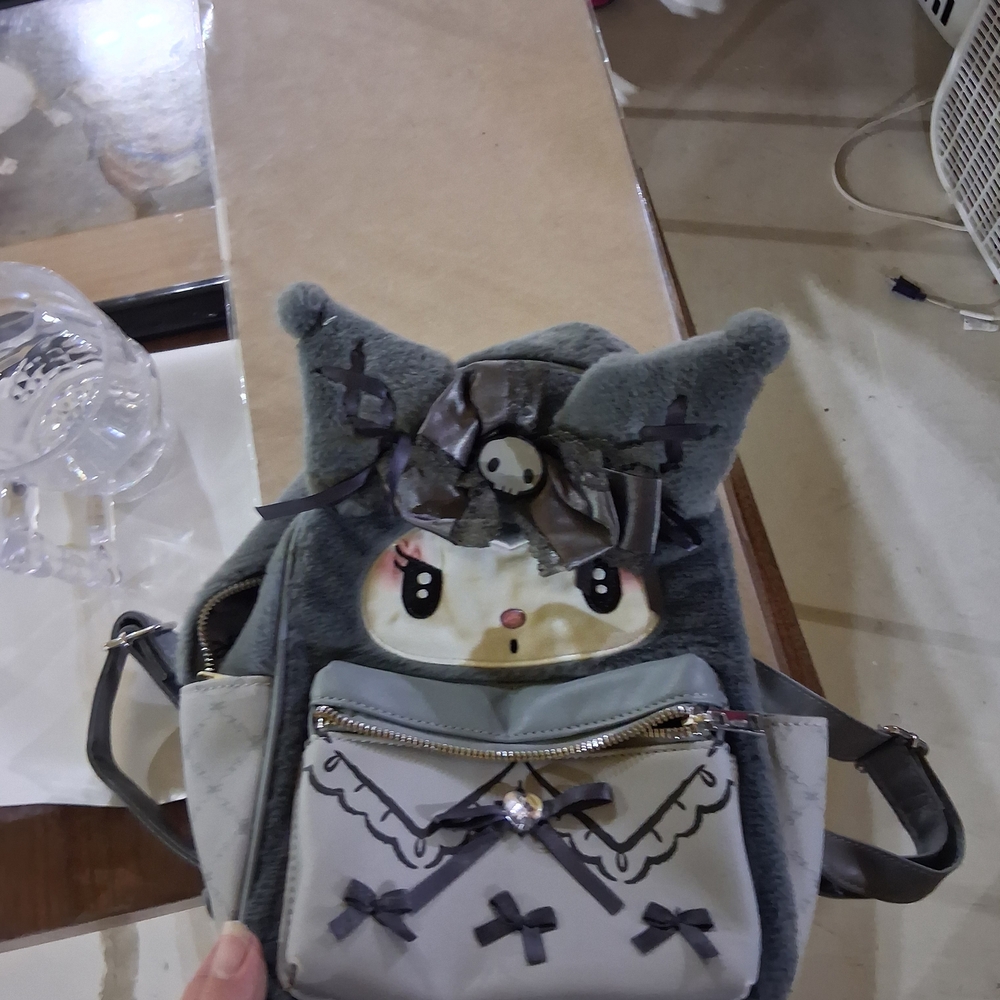 Cute Gray Backpack with Bow Accents